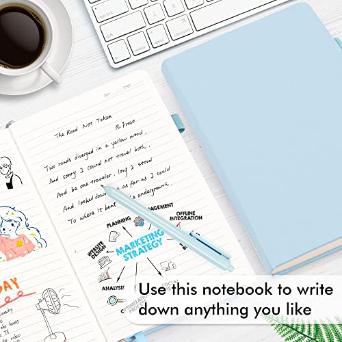 feela 18 Pack Journal Notebook for Work, Business Notebook Bulk Hardcover Lined Writing Journal with Pen Holder for Men Women Note Taking, with 18 Black Pens, 120 GSM, 5.1”x8.3”, A5, Light Blue - color: 18 Light Blue