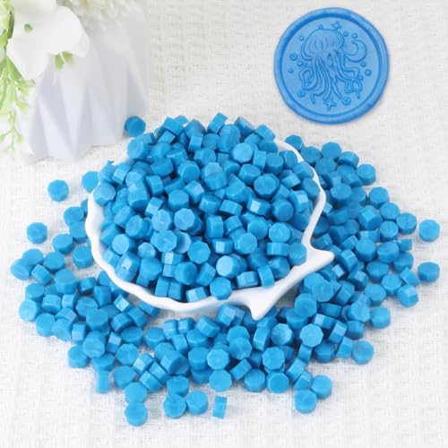 Bright Blue Wax Seal Beads, HOSEALING Premium 360pcs Sealing Beads for Wax Seal Stamp, Blue Sealing Wax Pellets Refill Pack for Wax Seal Kit, Wedding Invitations, Envelope Letter Sealing - color: Bright Blue