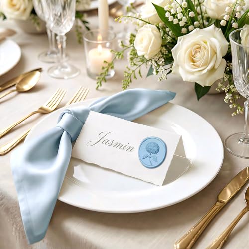 UNIQOOO Wax Seal Stickers - 3D Hydrangea Floral Wedding Invitation Envelope Seal Stickers, 50 Pcs Self- Adhesive Botanical Stickers, Perfect for Invitation, Christmas, Gift Wrapping (Dusty Blue) - color: Dusty Blue