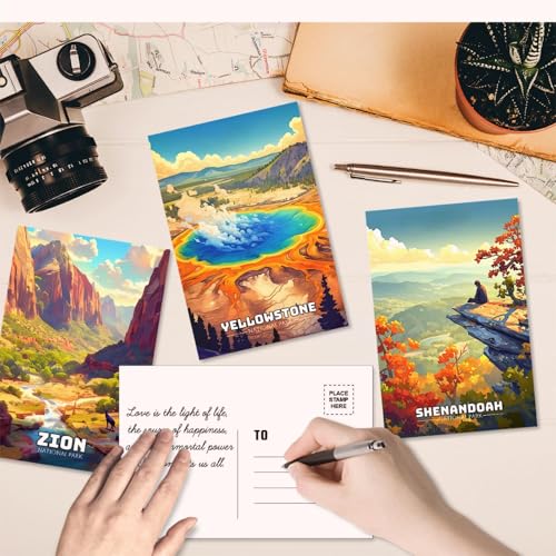 LCLAIDYDY 63 National Parks Postcard Set,Vintage Travel Posters Illustrations Postcards,U.S. National Parks Post Cards for Kids Students Teachers Mailing 4x6