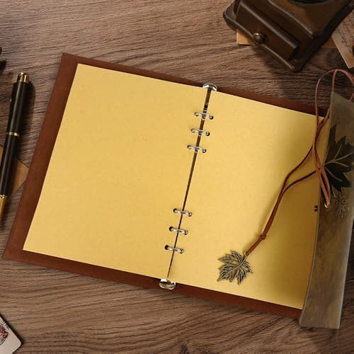 Journal Notebook for Women Men, Brown Leather Sketchbook Classic Spiral Bound Notebook with Unlined Kraft Paper Refillable Diary Travel Journals for Writing Ideal Gifts(Leaves,A5/DarkBrown) - color: Dark Brown