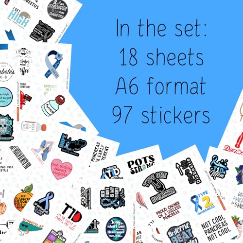 100Pcs Funny Diabetes Stickers for Water Bottle & Laptop - Gifts for Diabetics, Diabetes Awareness Month, Waterproof Vinyl Decals, Gifts for Women & Men - color: Diabetes Stickers (Funny)