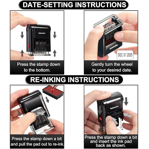 Date Stamp Self Inking Dater Stamp for Business 12 Year Band Black Mount Red Ink - color: Black Mount Red Ink
