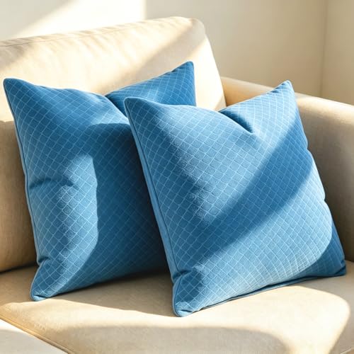 2-Pack 18x18 Inch Modern Square Decorative Throw Pillow Covers, Reversible Luxurious Velvet, Boho Farmhouse Cushion Covers for Couch, Bed, Living Room, Bedroom, Outdoor Home Decor (Blue) - color: Blue