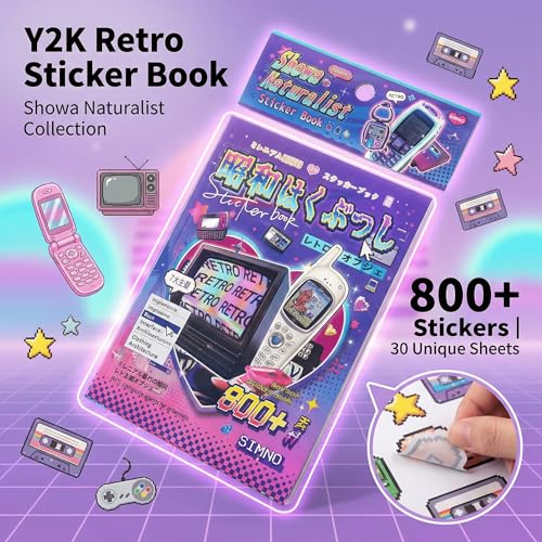 800 PCS Japanese Vintage Sticker Book, Showa Retro Ephemera Collection with Glossy, Matte and Frosted Stickers for Journaling, Scrapbooking, Collage and Vision Boards - color: Showa