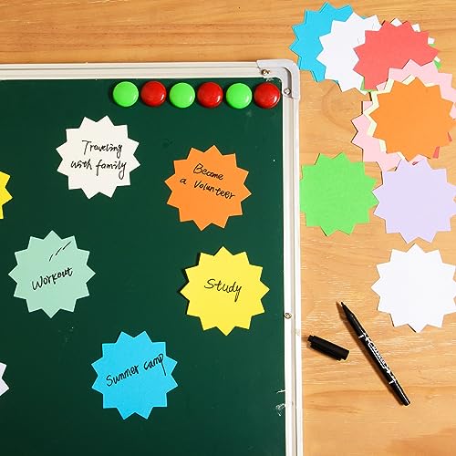 360 Pcs Bulletin Board Decorations Paper Starburst Cutouts Blank Signs for Retail, Sales, Poster Boards, Classroom Bulletin Boards, Kids DIY Craft Projects(12 Colors, 4x4 in) - style: Round