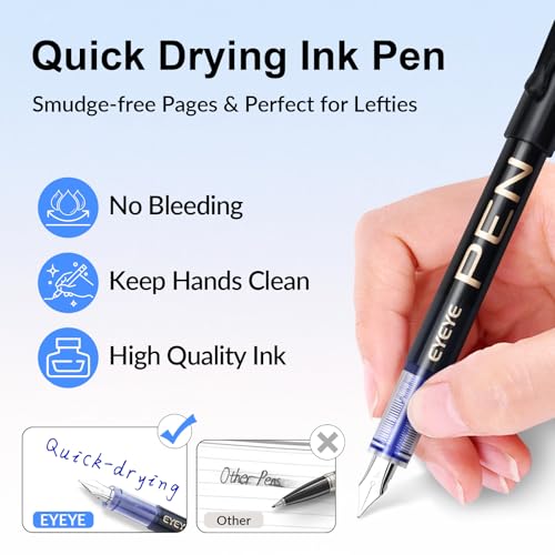EYEYE Disposable Fountain Pens Fine Nib, 5 Black 5 Blue Fountain Pens for Writing, Stainless Steel Nib, Smooth Writing for Calligraphy, Journaling, Drafting, Office & School Supplies - color: Black+Blue