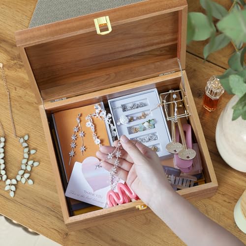 DRASTAR Wooden Keepsake Box, Large Acacia Storage Memory Box with a Hinged Lid for Crafts and Photo Storage - color: Acacia, size: Large(With Lock)