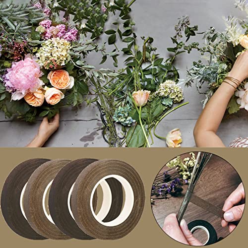 Woohome 4 Roll Florist Stem Wrap, 12mm Width Floral Tape Bouquet Tape, 90 Feet/Roll Flower Tape - color: 4PCS Brown
