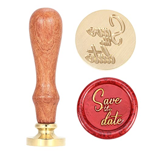 Yoption Save the Date Wax Seal Stamp, Vintage Sealing Wax Stamp Brass Head and Wooden Hilt for Wedding Christmas Party Invitations Envelopes Gift Wrap - color: Save the Date