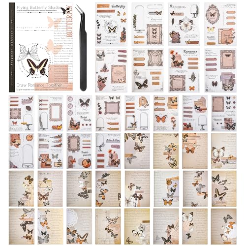 Sticker Book for Adults, 180pcs Vintage Washi Stickers for Journaling and 20 Sheets Adhesive Scrapbook Papers for Scrapbooking Aesthetic Butterfly Scrapboook Stickers for Bullet Junk Journal Supplies - color: Butterfly