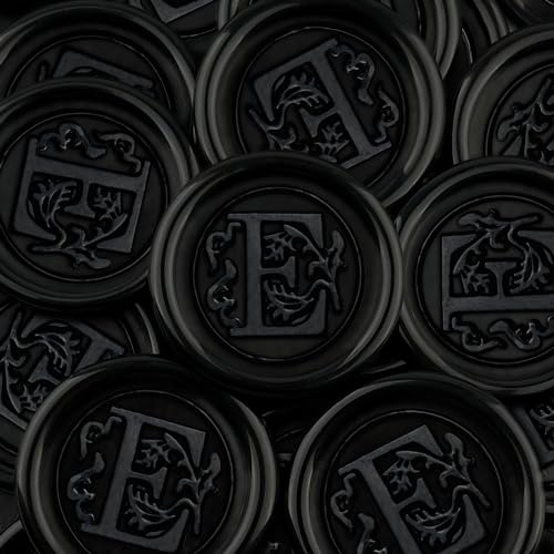 100Pcs Black Wax Seal Stickers Handmade Envelope Seals Self Adhesive Letter Wax Stickers for Wedding Party Invitations, Envelope, Gift Wrap, Christmas(Initial E, Black) - color: Black-100pcs, size: E