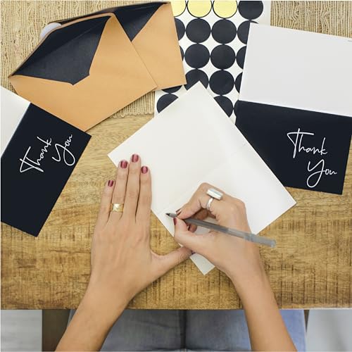 VNS Creations Thank You Cards With Envelopes - 20 Pack 4 x 6 - Black - color: Black, size: 20 Pack - 4" x 6"