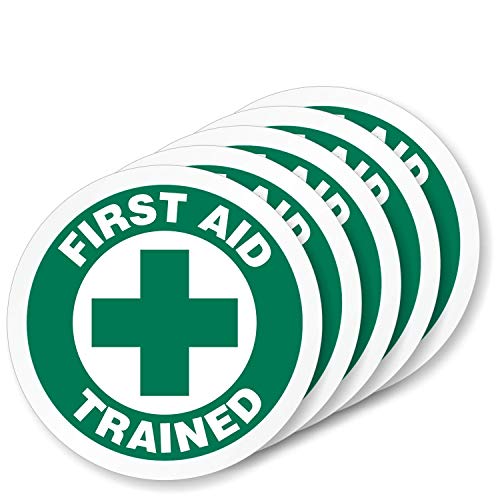 SmartSign First Aid Trained Pack of 5 Hard Hat Labels | Retro-Reflective, 2" Circle - color: First Aid Trained