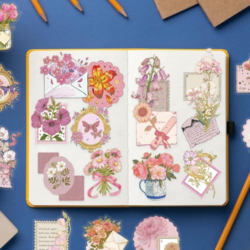 50 Pcs Gold Foil Flower Stickers Waterproof for Planners | Romantic floral vinyl decals with shimmering gold foil finish. Perfect for journals, laptops, DIY crafts, and personal decor. - style: Gold Foil Flower