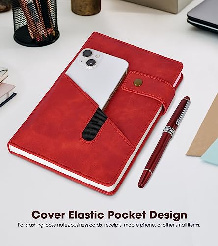 vfaejll Lined Notebook with Pen, 5.9"x8.4" A5 Hardcover Leather Journal Set - color: Red