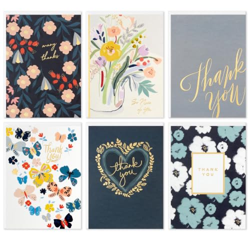 Hallmark Bulk Thank You Cards, Assorted 48-Pack (Foil Hearts and Flowers)
