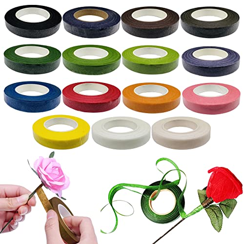 Woohome 15 Roll Florist Stem Wrap, 12mm Width Floral Tape Bouquet Tape, 90 Feet/Roll Flower Tape - color: 15 Colors