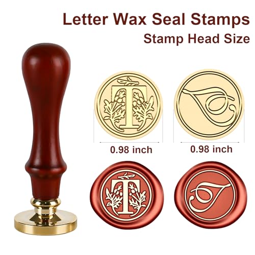 Letter Wax Seal Stamp Kit - Initial Alphabet T Stamp Head 2pcs, Vintage Monogram Stamps Wax Seal Kit with 200pcs Assorted Sealing Beads, Spoon, Metallic Gold Silver Pens - style: Letter T Wax Seal Stamp Kit