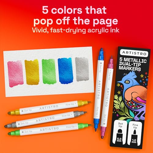 ARTISTRO Metallic Dual-Tip Acrylic Paint Marker Pens - Set of 5 - color: Metallic, size: 5