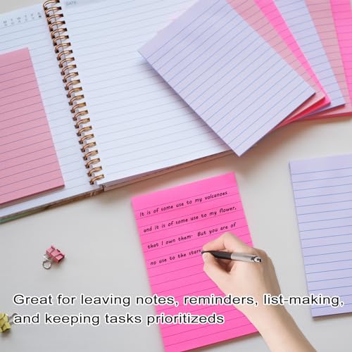 9 Pack Lined Sticky Notes 4X6 in Post Sticky Notes with Lines, Large Ruled Post Sticky Colorful Super Sticking Power Memo Pads Strong Adhesive (Pink Themed) - color: Light Pink, Red, Light Purple