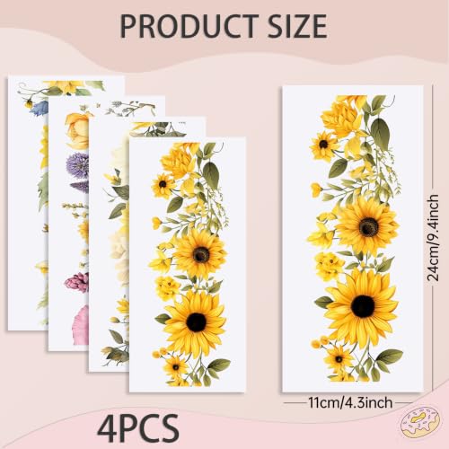 4 Sheets Sunflowers Rub on Transfer Stickers for Furniture