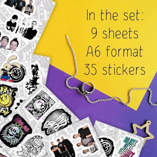 Stickers for Adults, Rock Band Stickers Skateboard, 35 Pieces of Strong Adhesive and Waterproof Decals, Guitar and Laptop Decals for Teens, Gifts for Women & Men - color: Bl1nk 182