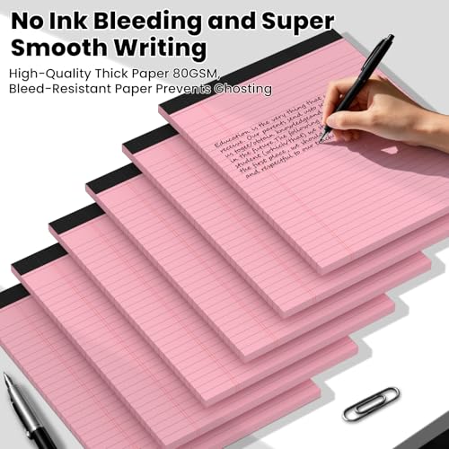 6pcs Legal Pads 8.5 x 11, Pink Notepads 8.5 x 11 In, Perforate Wide Ruled - color: Pink-6