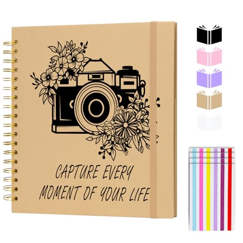 Scrapbook Album 8x8 inch, Travelling Journal Scrap Book Family Scrapbook Scrapbooking Supplies Kits Gift for Couples Anniversary Wedding (brown, 8 x 8 inch) - color: brown, size: 8 x 8 inch
