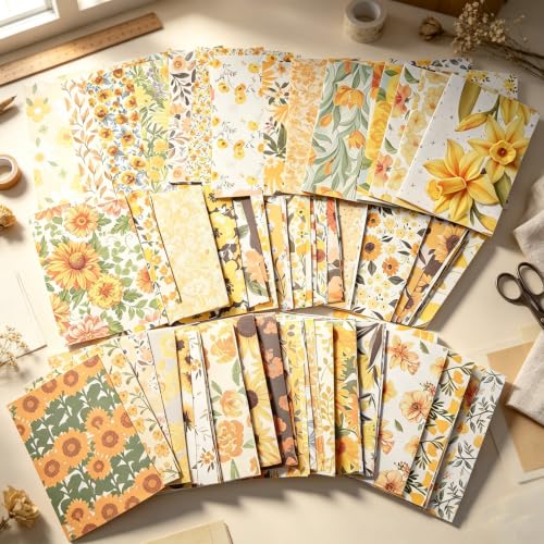100 Pcs Watercolor Flowers Textured Paper,Craft Paper Kit，Decorative Paper，for Junk Journal Supplies，DIY Collage，Decoupage Card Making Supplies，Collage Background（Yellow） - color: Yellow