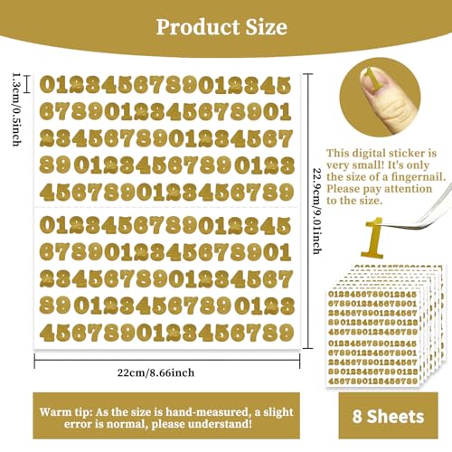 1/2 Inch Vinyl Number Stickers, 8 Sheets Gold Waterproof Number Sticker - color: Gold, size: 0.5 INCH