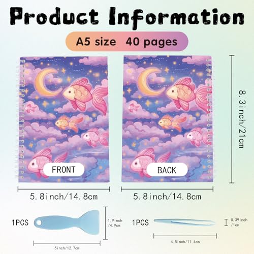 CRASPIRE Sticker Book 40 Pages Purple Fish Reusable Album Storage 8.26x5.82In Double-Sided Waterproof Blank Pasteable Notebook with Tools for Adults Release Paper Holder Saver Organizer - style: Fish