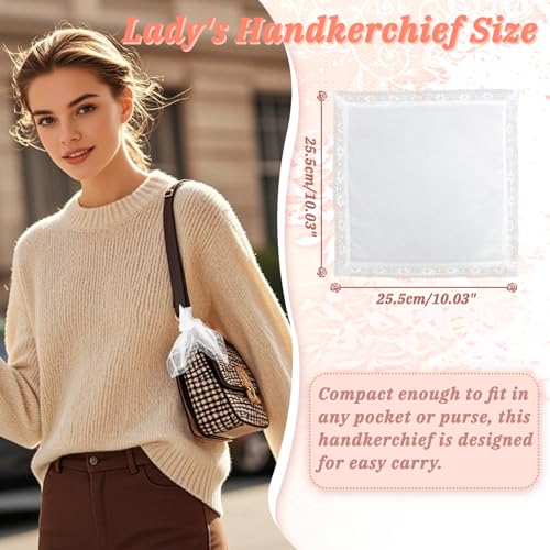 Lace Handkerchiefs for Women Pack, Cotton Ladies White Hankies - color: 6pcs-02