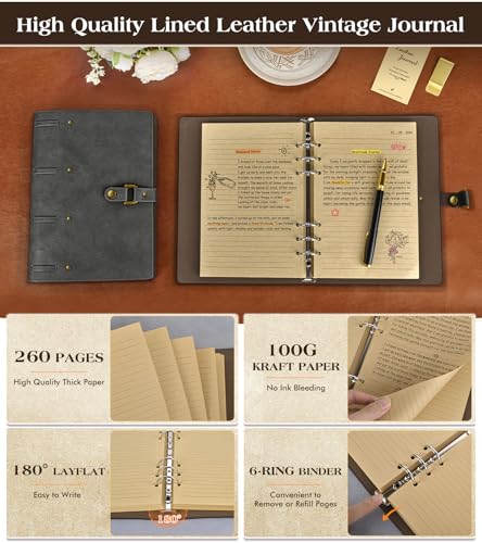 Leather Journal Notebook, A5 Size 6.9 x 9 inches 260 Lined Pages-Dusty Blue - color: Dusty Blue, size: 6.9*9inch