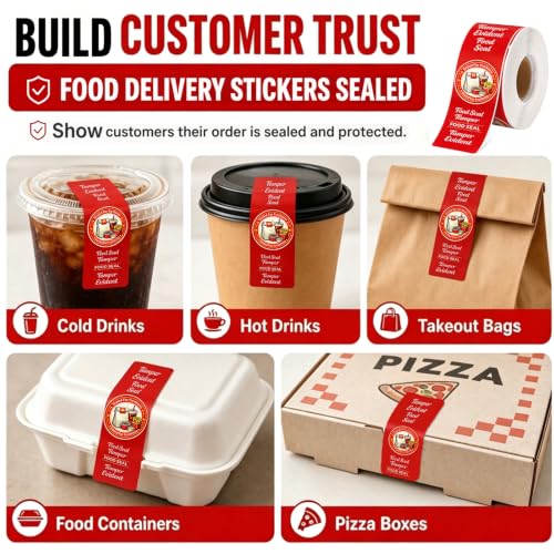 500-Pack Tamper Proof Stickers, 1.5in x 6in Strong Adhesive Food Delivery Evident Stickers Sealed for Tamper Detection, Easily Use Labels Tapes for Boxes, Cups, Coffee, Envelopes, Documents