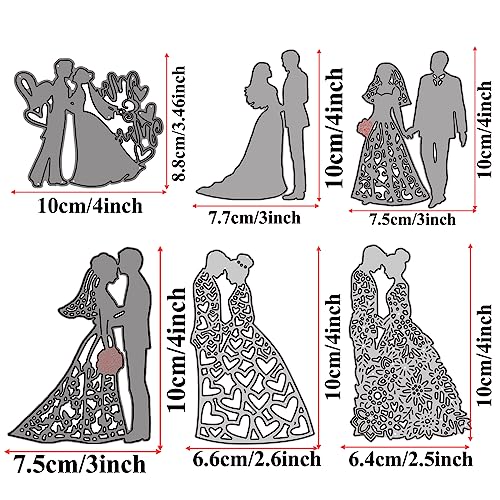 Briartw 6pcs Newlyweds Cutting Dies,Bride and Groom's Wedding Metal Stencil for Cards Making,DIY Scrapbook,Handmade Invitation Card Postcard,Release Stress,Embossing Decoration Crafts Tool - color: Newlyweds