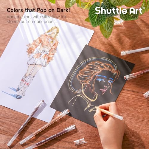 Shuttle Art Colored Pens, 24 Skin Tone Colors Cute Journal Pens 0.6mm Fine Point Colored Gel Pens for Black Paper Adult Coloring Writing Drawing Journaling Note Taking School Office Home - color: 24 Skin Tone
