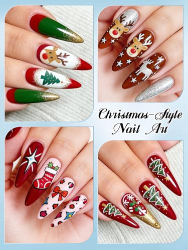 EBANKU 24 Pcs Nail Art Pens Set, Nail Polish Pens Quick-Drying Nail Art Markers Acrylic Paint Nail Point Graffiti Dotting Liner Pen No Squeeze Needed for Christmas Party - color: G