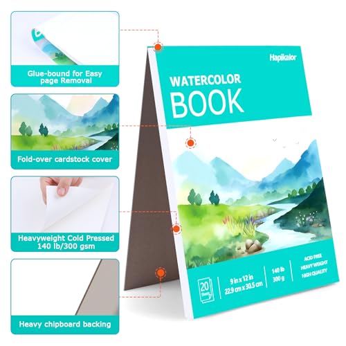 Hapikalor 9"x12" Watercolor Paper, 140lb/300gsm Water Color Paper, Green - color: Green, size: 9" x 12" Pad