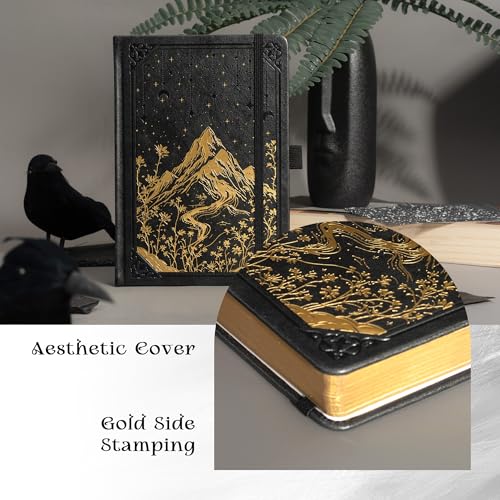 MGGAO Lined Journal Notebook for Women Men, A5 Aesthetic Notebook - color: Black, size: Lined