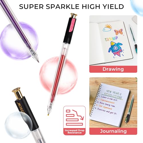Retractable Aurasparkle Glitter Gel Pens, 12 Large Capacity Metallic Pens | 1 mm Fine Point Smooth Writing Color Pen for Adult Coloring Book Note Taking Aesthetic Art Supplies - color: 12 Sparkle