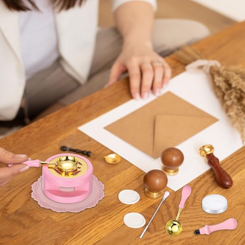 PATIKIL Wax Stamp Seal Kit, Wax Seal Kit Include Sealing Warmer, Melting Spoon, Silicone Pad, Retro Melt Stove Pot Furnace Tool for Envelope Letter Mailing Crafts DIY, Dark Blue/Sky Blue - color: Dark Blue/Sky Blue
