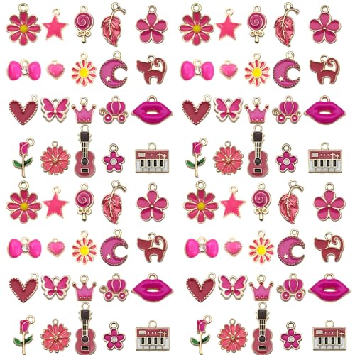 Youdiyla 40pcs Enamel Charms Alloy Metal Charms for Jewelry Making Necklace Bracelet Earring DIY Accessories - color: Rose red
