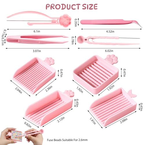 8-Piece 2.6mm Bead Tweezers, Craft Tools Set with Fuse Tool for Crafting and Bead Pen, 2.6mm Fuse Beads Tweezers and Beads Tray for Crafting Projects, Durable Ergonomic Design for Easy Beadss