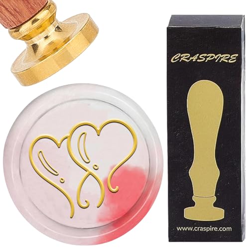 CRASPIRE Heart Sealing Wax Stamp Love Wax Seal Stamps 25mm Retro Vintage Removable Golden Brass Stamp Head with Rosewood Handle for Valentine's Day Birthday Invitations Cards Gift Wrapping Party Decor - style: Heart-0438