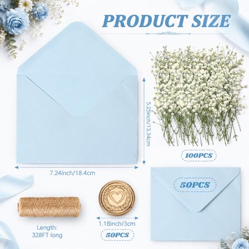 Dunzoom 50 Sets Wedding Invitations Wraps Set Envelopes, Classic, Blue - color: Blue, style: Classic