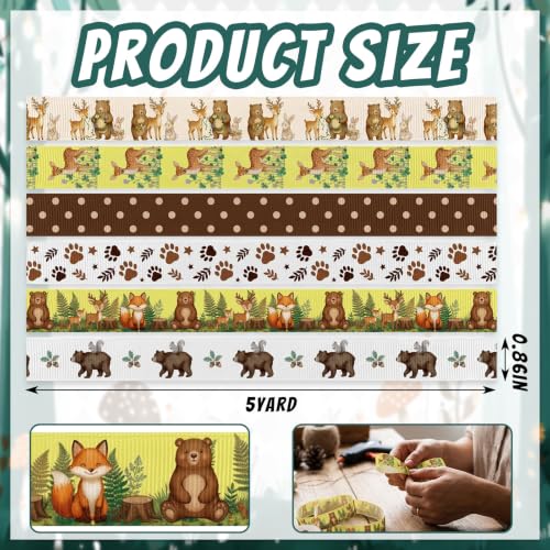 6 Pieces Baby Shower Ribbon, Woodland Animal Ribbon Set for Crafts