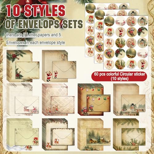 TaoBary 160 Pcs Christmas Vintage Stationery Paper and Envelopes Set - size: 5.5 x 8.25 Inch, style: Christmas Vintage