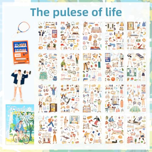 Life Pulse Series Sticker Scrapbooking Supplies for Junk Journal, 20 Sheets PET Stickers - Vintage Journaling Stickers - color: Life Pulse