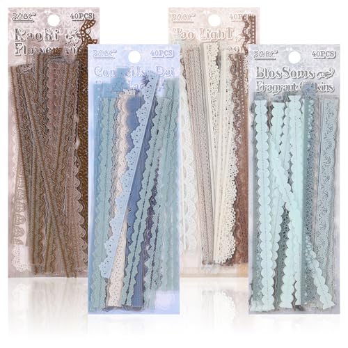160 PCS Lace Stickers, Vintage Lace Scrapbook Stickers Pet Material Self Adhesive Border Sticker for Making Planner Photocards Scrapbooking Wedding Invitations Photo DIY Decor, Multicolor